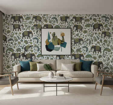 Elephants wallpaper realistic elephant pattern - TenStickers