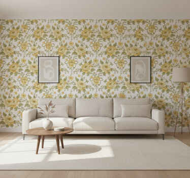 Classic wallpaper vintage floral design in yellow - TenStickers