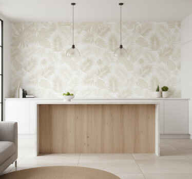 Flower wallpaper with cream palm leaves - TenStickers