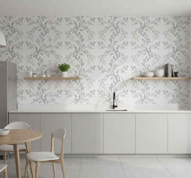 Flower wallpaper grey soft branches - TenStickers