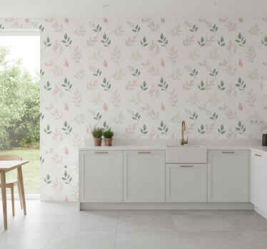 Flower wallpaper with soft pastel leaves - TenStickers