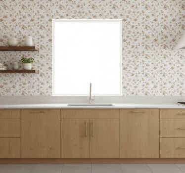 Flower wallpaper small brown watercolor blooms - TenStickers