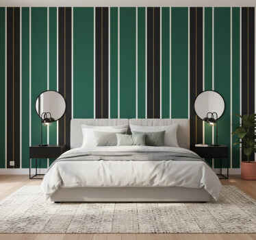 Papel de parede vertical padrão listrado verde e preto - TenStickers