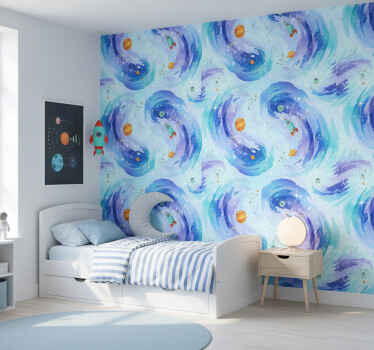 Tapete kinderzimmer im galaxie stil hellblau - TenStickers
