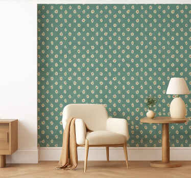 Papel tapiz abstracto pétalos prensados en verde apagado - TenVinilo