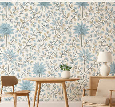 Tree wallpaper in muted teal botanical palms - TenStickers