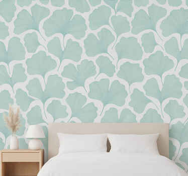 Papel tapiz hojas ginkgo en verde azulado muted - TenVinilo