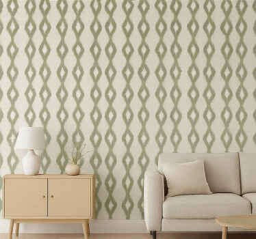 Behang verticale strepen moddergroen ikat - TenStickers