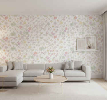 Flower wallpaper soft color butterfly - TenStickers