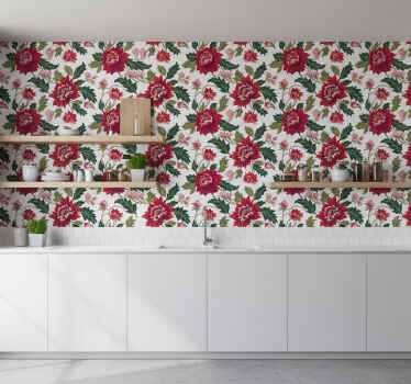 Leaves wallpaper flowerful symphony red - TenStickers