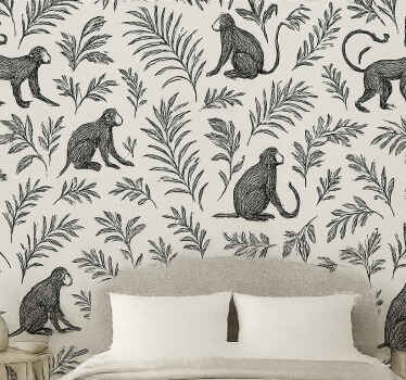 Carta da parati camera da letto design scimmia bianca e nera - TenStickers