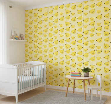 Papel tapiz amarillo con diseño de osos - TenVinilo