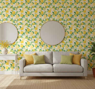 Papel tapiz amarillo con diseño de rodajas de limón - TenVinilo
