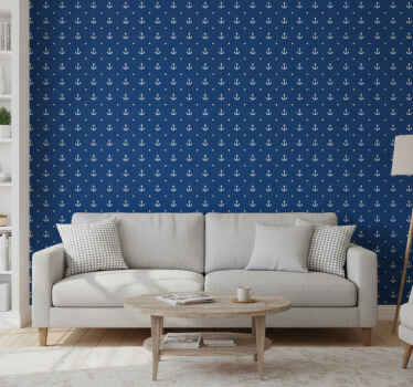 Blue wallpaper with anchors design - TenStickers