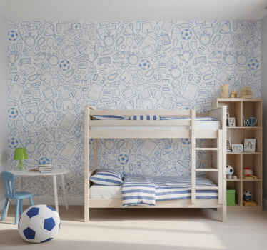 Tapete blau fußball doodle set illustration - TenStickers