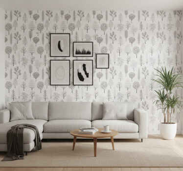 Papel tapiz blanco con diseño de árbol - TenVinilo