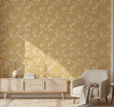 Carta da parati beige fiori e uccelli giapponesi - TenStickers