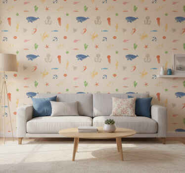 Carta da parati beige animali marini su fondo chiaro - TenStickers