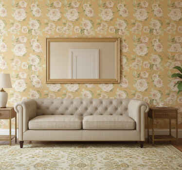 Papel tapiz beige estampado de rosas provinciales - TenVinilo