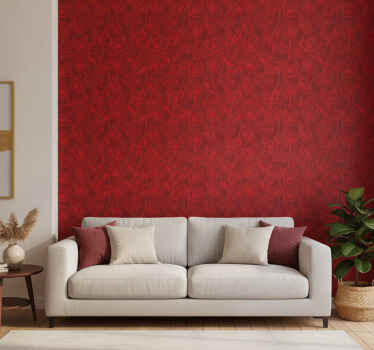 Rood behang met artistieke klaprozen en stelen - TenStickers