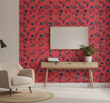 Papel tapiz rojo con patrón folclórico polaco colorido - TenVinilo