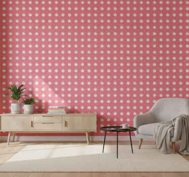 Papel tapiz rojo con flores margaritas sobre rosa - TenVinilo
