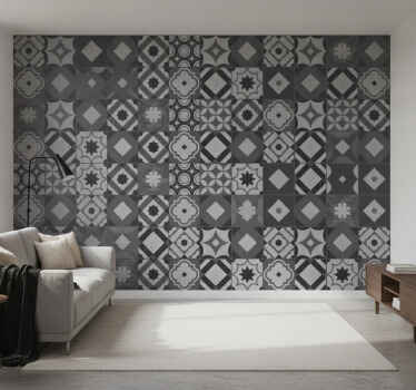 Black wallpaper black tiles - TenStickers