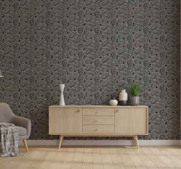 Papel tapiz gris con patrones de espirales ornamentales - TenVinilo
