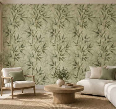 Papel pintado paisaje diseño de hojas de bambú - TenVinilo