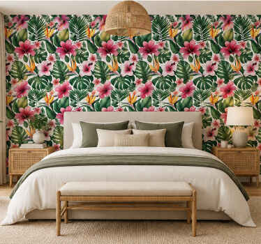 Papel mural hojas selva colorida - TenVinilo