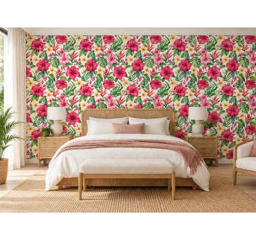 Papier peint feuillage composition de fleurs exotiques - TenStickers