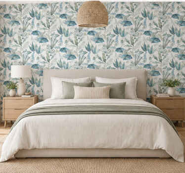 Papier peint feuillage jardin floral bleu - TenStickers