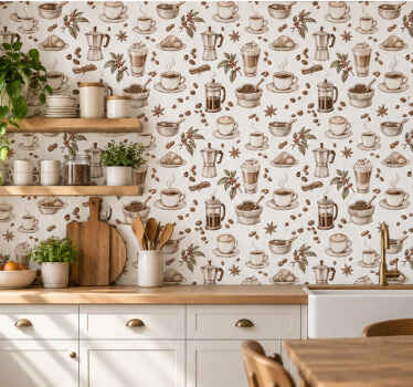 Papel tapiz cocina tipos de café - TenVinilo