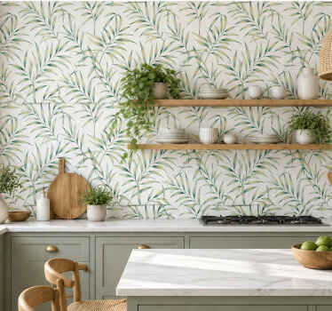 Papel tapiz cocina hojas tropicales elegantes - TenVinilo