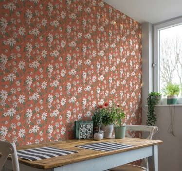 Tapete Gänseblümchen Blume roter Hintergrund - TenStickers