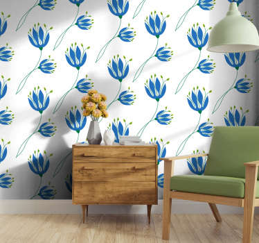 Simple blue tulips Flower Wallpaper - TenStickers