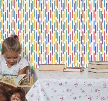 Papier peint rayé motifs de crayons colorés - TenStickers
