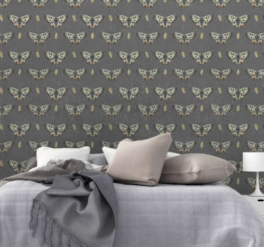 Papel pintado gris hormigón mariposas volando - TenVinilo
