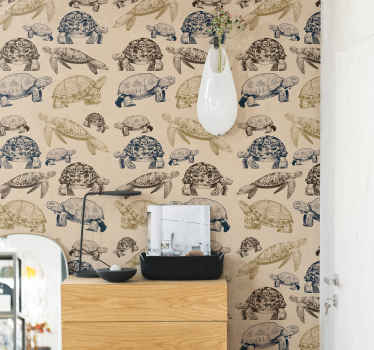 Skildpadder beige baggrund dyr tapet - TenStickers