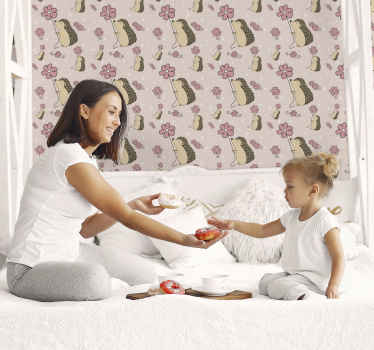 Papel tapiz animales diseño de erizo y flor - TenVinilo