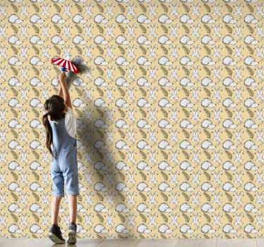 Papel tapiz animales patrón de conejito y erizo - TenVinilo