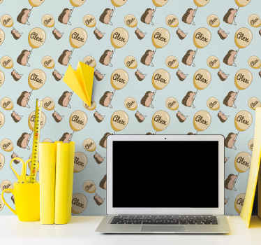 Papel tapiz infantil erizos con globos y nombre - TenVinilo