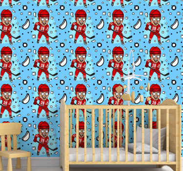 Papier peint rayé personnages de hockey de dessin animé - TenStickers