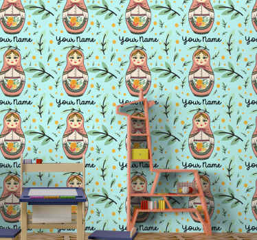 Papier peint rayé jolies poupées matriochka - TenStickers