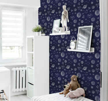 Papel pintado infantil azul de planetas - TenVinilo