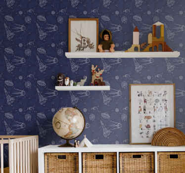 Papel pintado infantil patrón espacial - TenVinilo
