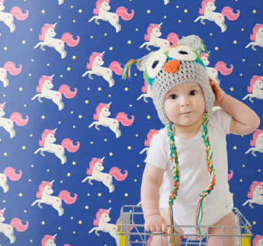 Unicorn on the blue backgrounds wallpaper - TenStickers