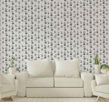 Papel pintado flores cactus dibujados - TenVinilo