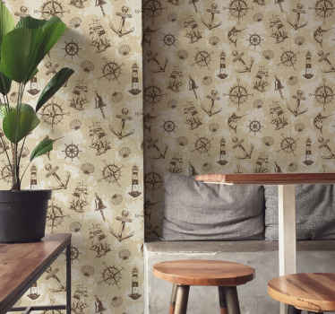 Nautical theme motifs wallpaper for dining area - TenStickers