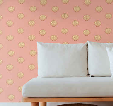 Papel tapiz rosa elegante patrón de concha - TenVinilo